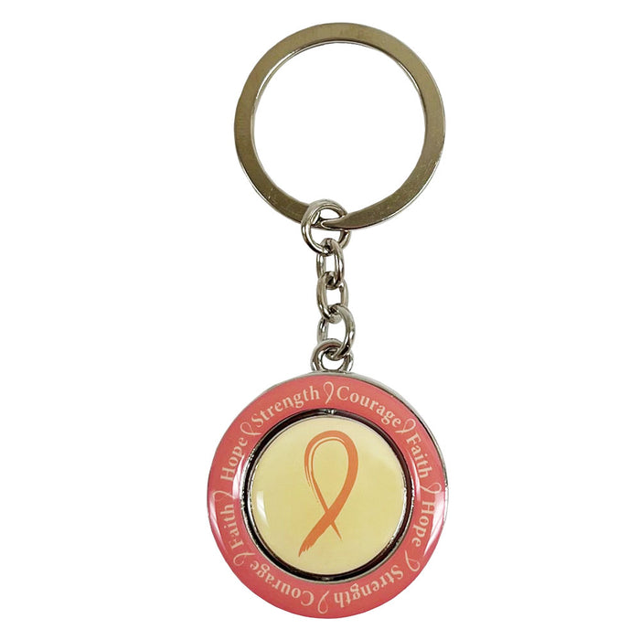 6 Pack Pink Ribbon Keychain Fight Breast Cancer Awareness Spinning Charm Gift