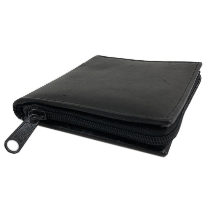 1 Black Genuine Leather Business Card Holder Credit Card Id Wallet Zipper Book