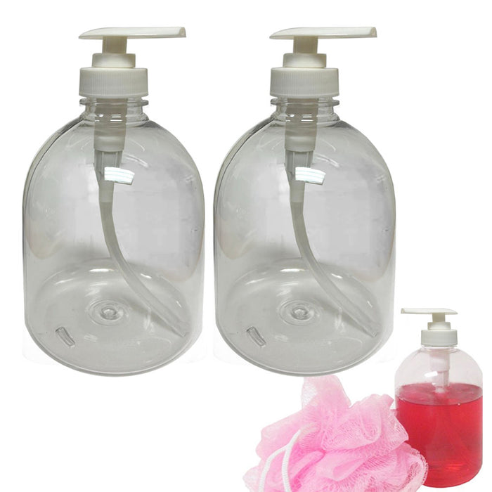 2 Soap Dispenser Pump Refillable Liquid Lotion Empty Bottle Plastic Clear 16.9oz