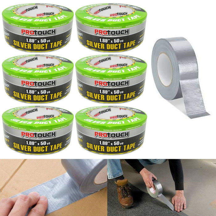 6 Rolls Silver Duct Tape All Weather Heavy Duty 1.89"x50yd Adhesive Repair HVAC