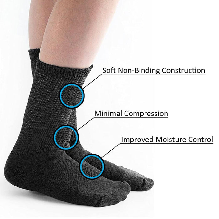 3 Pairs Diabetic Socks Men Women Non Binding Loose Fit Compression Support 10-13