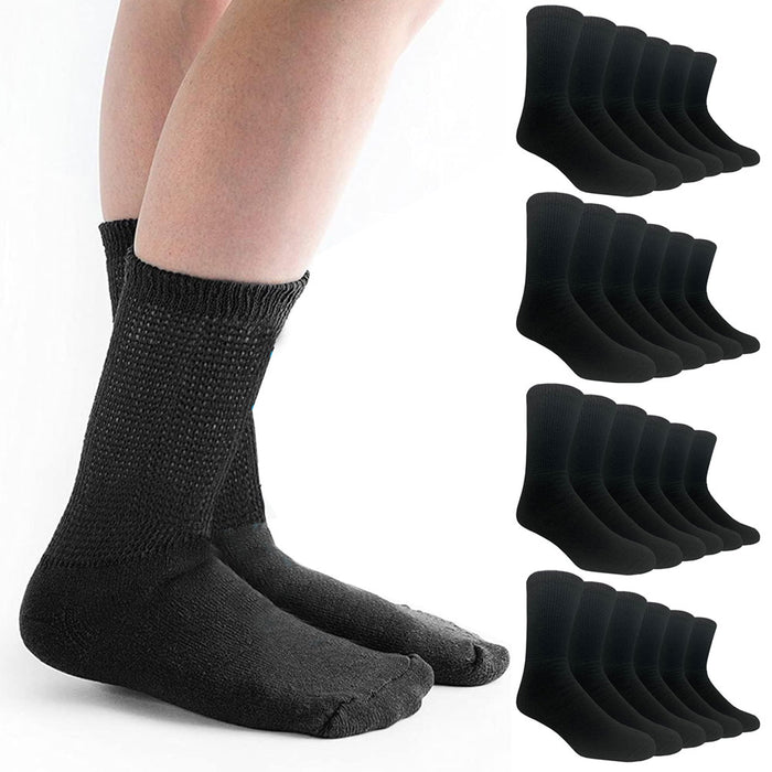 12 Pairs Men Women Diabetic Socks Cotton Circulatory Loose Fit Top Cushion 10-13