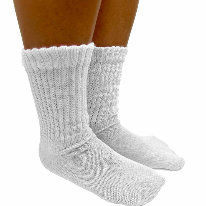 2 Pairs White Slouch Socks Cotton Plush Soft Thick Knit Scrunch Junior Girls 6-8