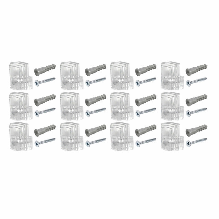 12 Clear Mirror Holder Clips Wall Mounting Transparent Brackets Screws Anchors