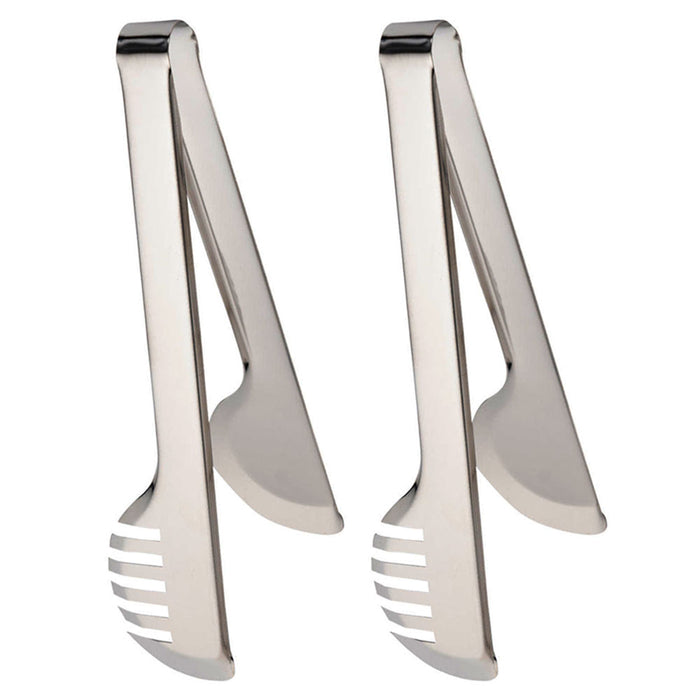 2 Serving Tongs Stainless Steel Food Bread Meat BBQ Grill Flipper Kitchen Tool