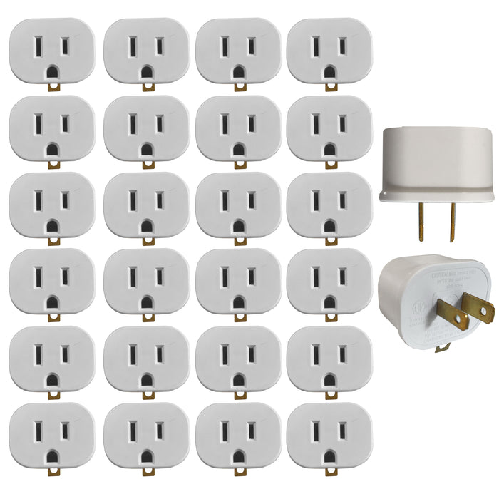 24 Pc Bulk Grounded Adapter Converter Plug 3 Prong To 2 Pin Outlet Wall Tap