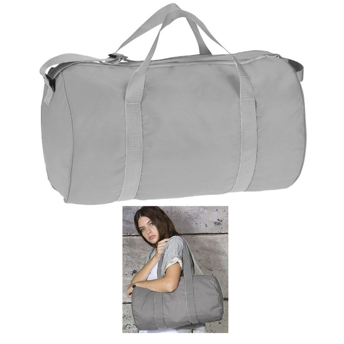1 Pc Grey Barrel Duffel Bag Lightweight Carrying Tote Travel Luggage Sports Gym
