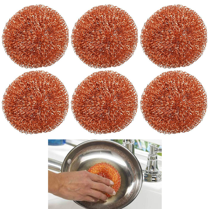 6 Pc 100% Copper Scrubber Pads Scourer Wire Wool Scrub Pan Scouring Dish Cleaner