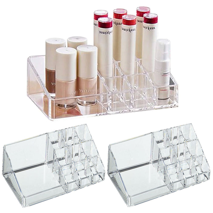 2 Clear Acrylic 10 Compartment Nail Polish Holder Organizer Makeup Oils Storage
