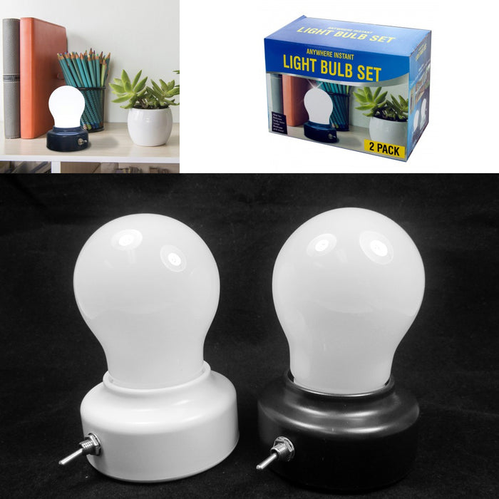 2 Light Bulb Set Portable Lamp Battery Operated Cool Touch Light Closet Lamp Bed