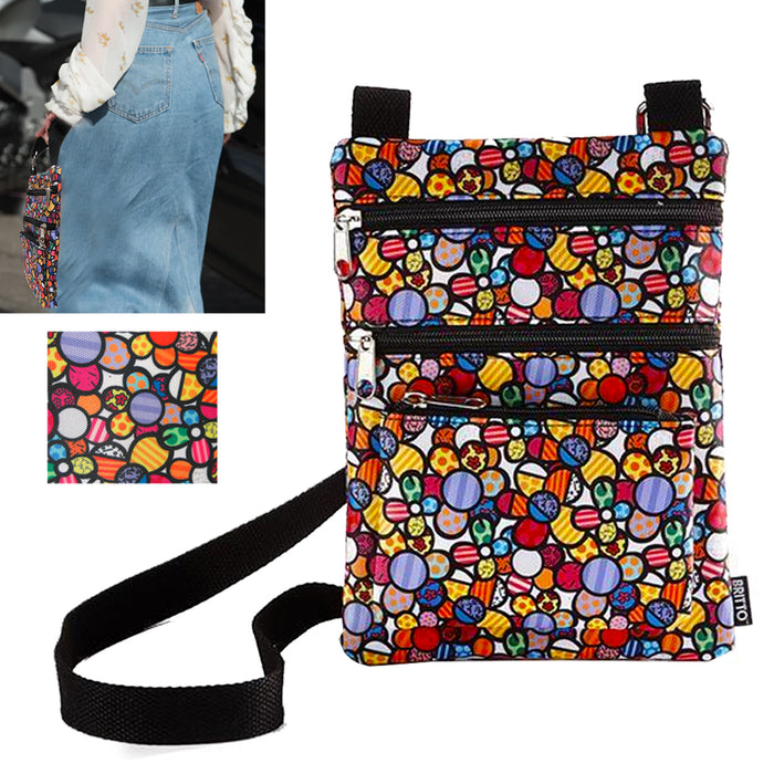 Romero Britto Womens Crossbody Purse Shoulder Bag Zipper Pocket Art Vintage Gift