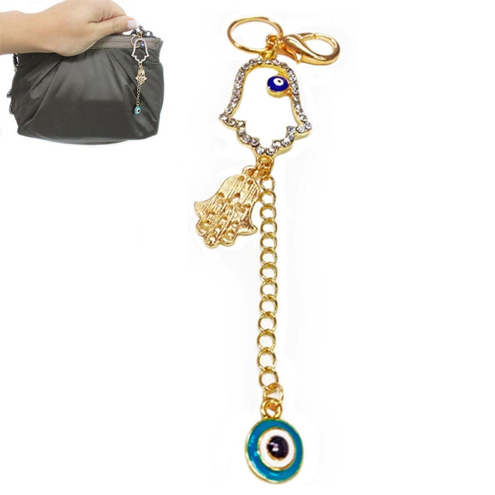 Gold Hamsa Hand Bag Charm Keychain Evil Eye Lucky Car Key Holder Women Girls