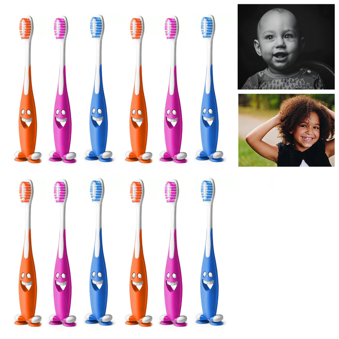 12 Smiley Happy Toothbrush Suction Cup Stand Soft Bristles Kid Toddler Oral Care