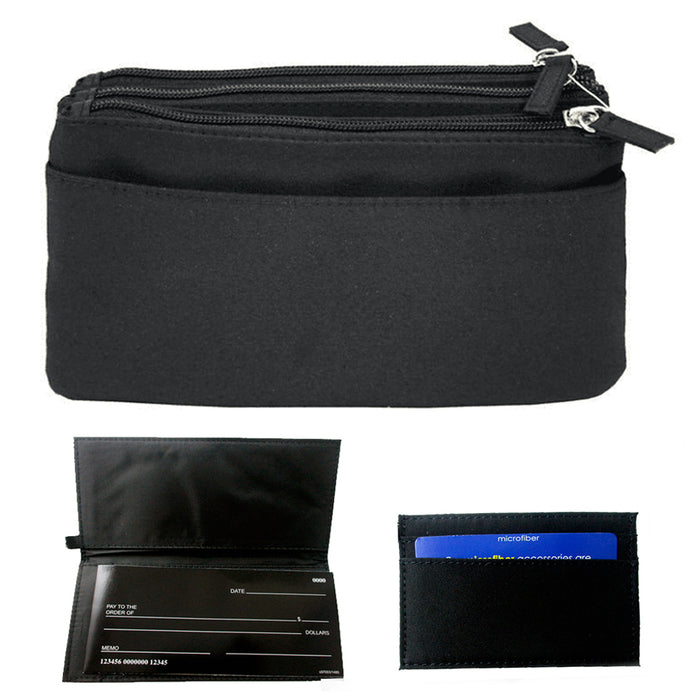 New Purse Bag Organizer Insert Zippered Tote Multi Pocket Check Card Holder Tidy