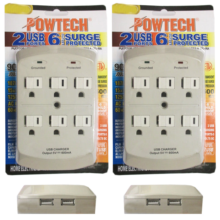2X 6 Outlet Surge Protector Multi Plug Wall Adapter Tap 900J ETL Listed Usb Port