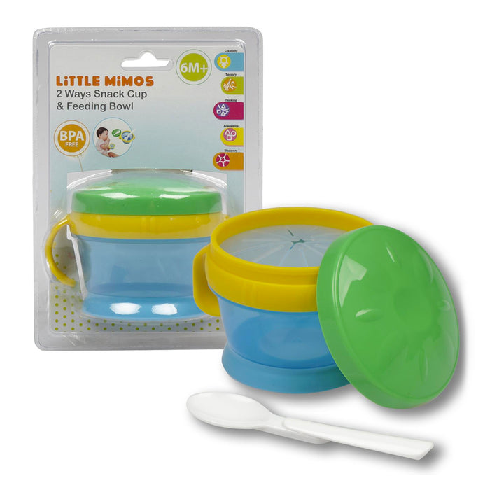 2 Pack Snack Catcher Baby Toddler Cup & Feeding Bowl w/ Spoon BPA Free Container