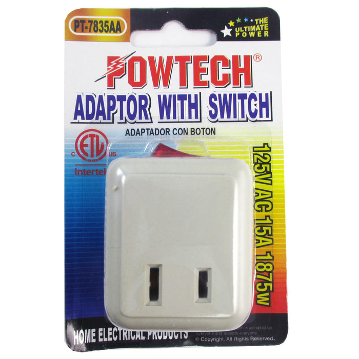 2 Single Port Power Outlet Wall Tap Adapters Beige On Off Lighted Switch Control