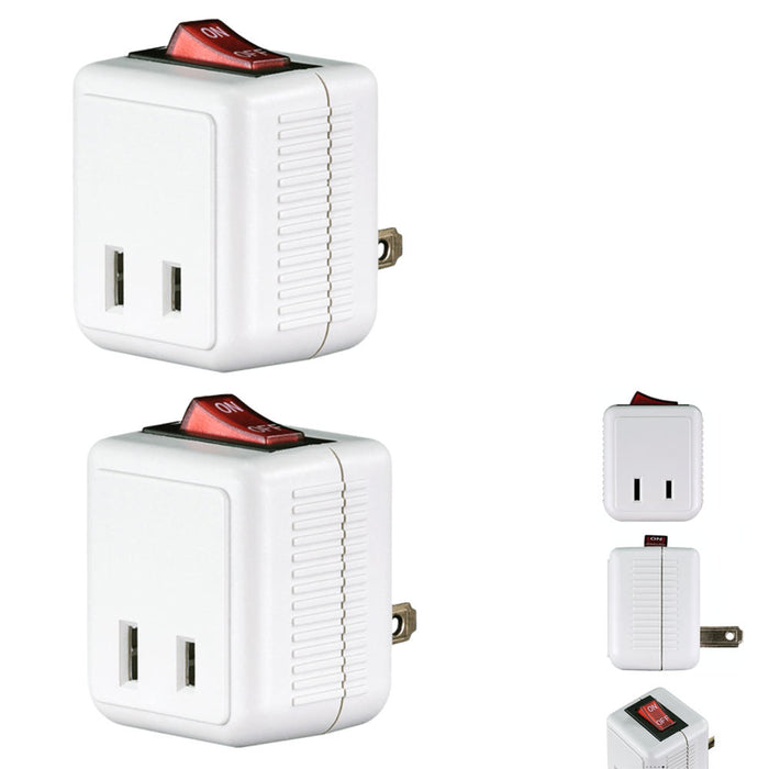 2 Single Port Power Outlet Wall Tap Adapters Beige On Off Lighted Switch Control