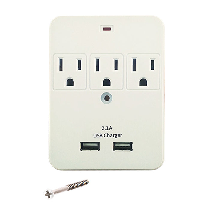 2 Pack Surge Protector 3-Outlet 2-USB Ports Wall Mount Adapter Tap ETL Listed
