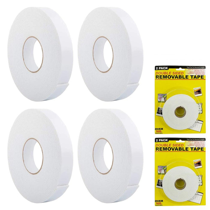 4 Pc Roll Double Sided Attachment Tape Strong Adhesive Foam White 3/4" x 16 FT