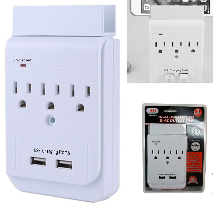 2 USB 3 Outlet Wall Tap Socket Electrical Fast Charger Surge Protector Adapter
