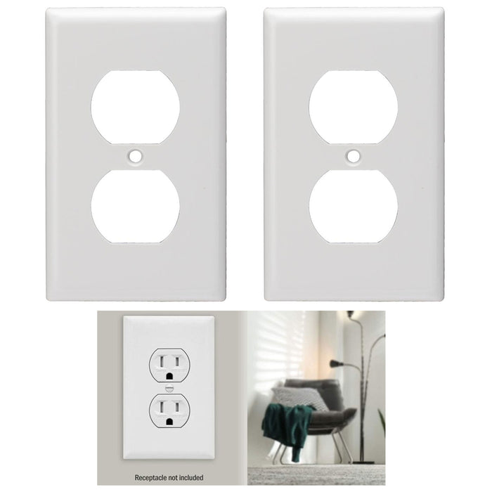 2 X Duplex Receptacle Dual Outlet Wall Plate Plug Cover Heavy Duty Plastic White