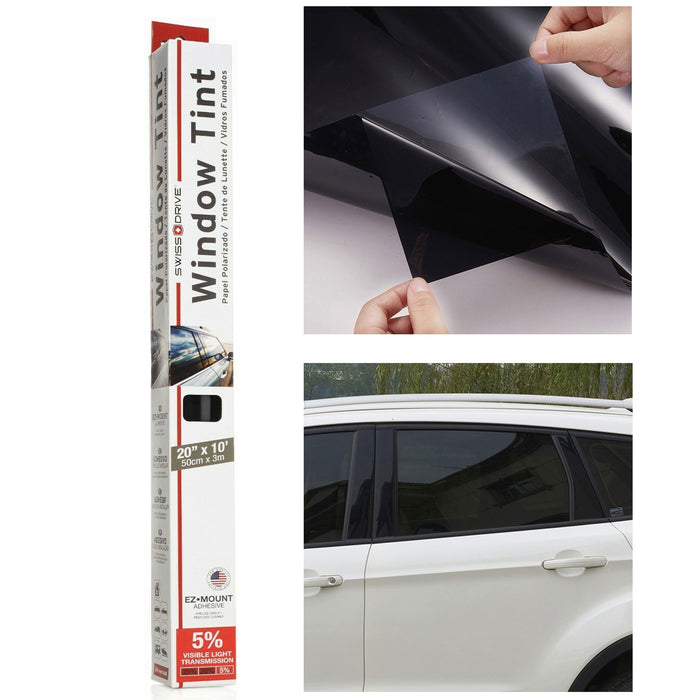 Window Tint Film Roll 5% Light Transmission Shade Adhesive 20" X 10Ft Universal
