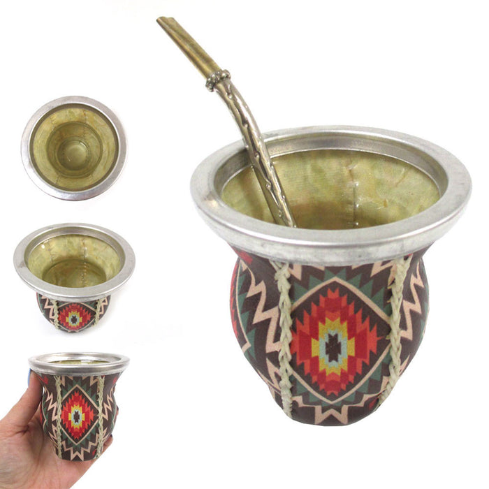 Argentina Mate Gourd Leather Wrapped Glass Cup Bombilla Straw Drink Handmade Kit