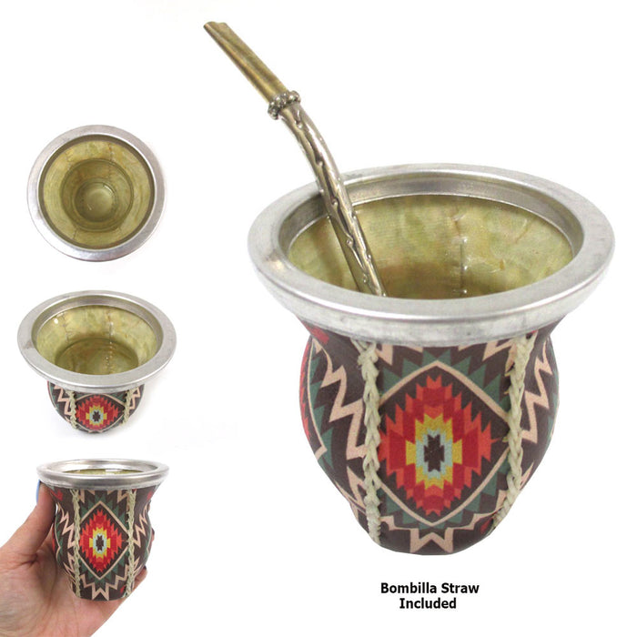 Argentina Mate Gourd Leather Wrapped Glass Cup Bombilla Straw Drink Handmade Kit