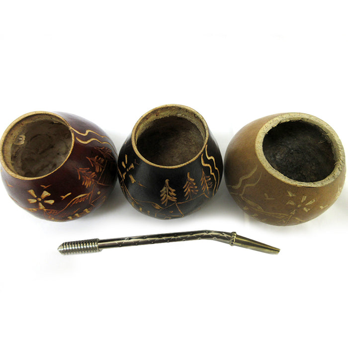 1 Argentina Mate Gourd Hand Made Natural Tea Cup Bombilla Straw Drink Set 6114