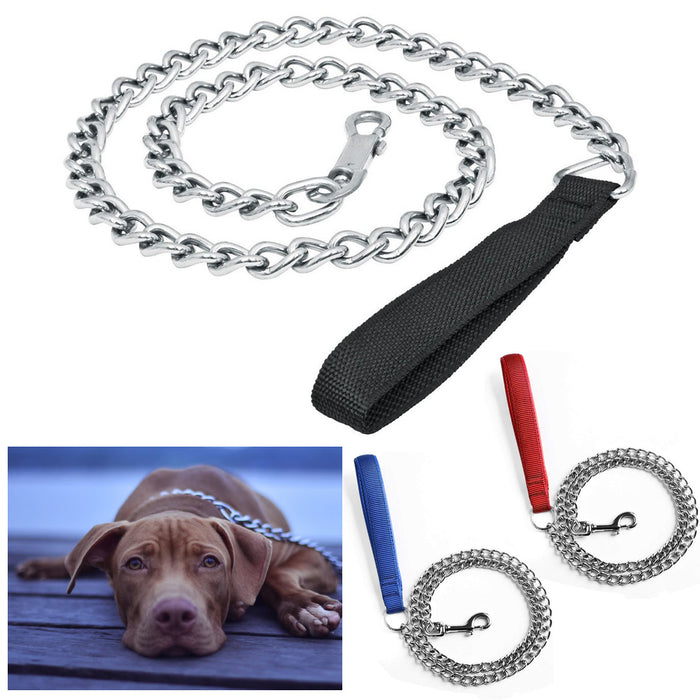 1 Pc Dog Leash Chrome Metal Chain Pet Strap Lightweight Sturdy Strong Hold 47"
