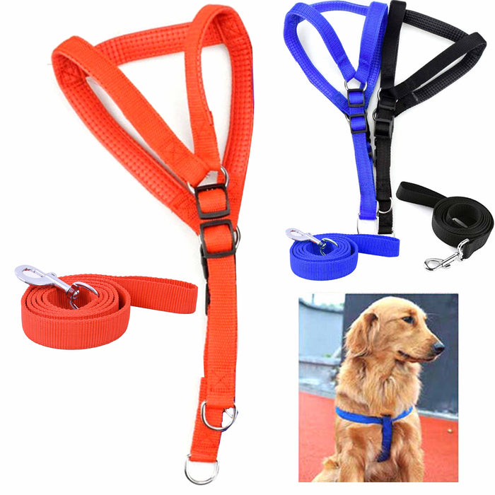 1 Set XL Heavy Duty Dog Harness Leash Cushion Padded Lead Strong Hold Adjustable
