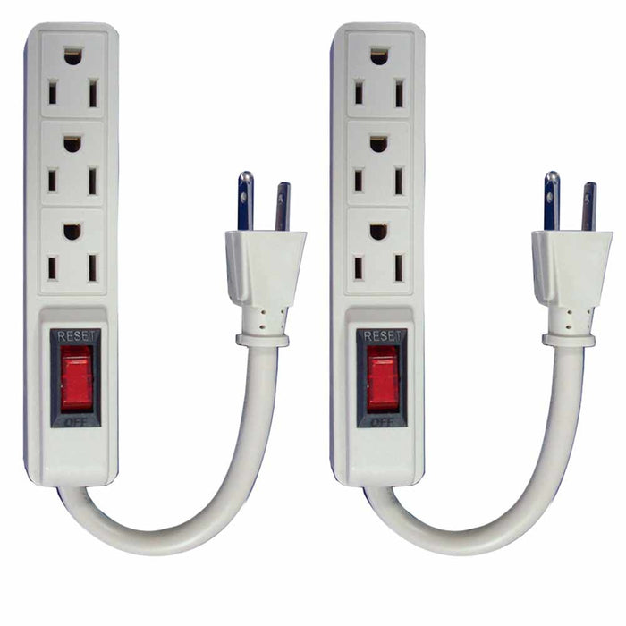 2 Pc 3 Outlet Surge Protector Power Strip Grounded Flat Plug 5" Extension Cord