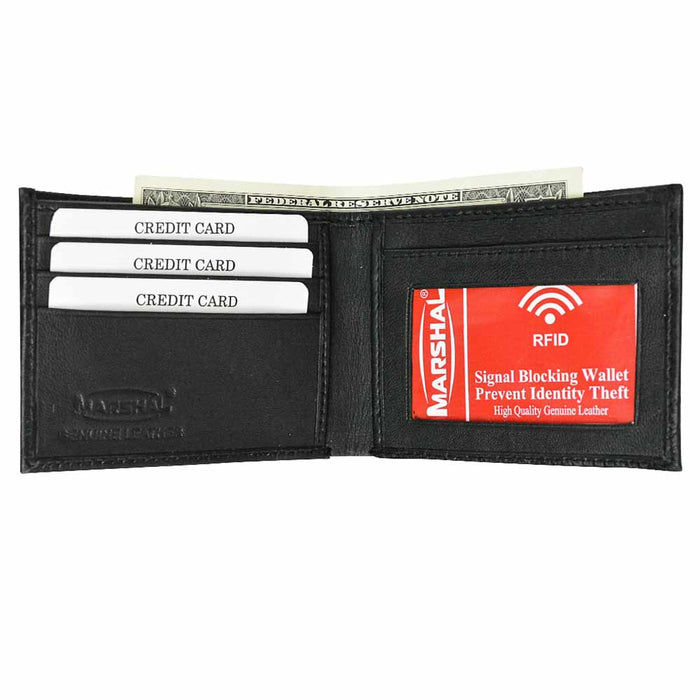 1 Pc Mens RFID Blocking Leather Wallet Money Clip Credit Card Slots Bifold Black