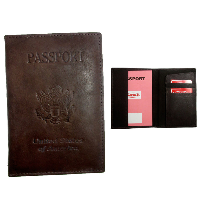 Brown Usa Leather Passport Holder Deboss Us Emblem Cover Case Wallet Card Travel
