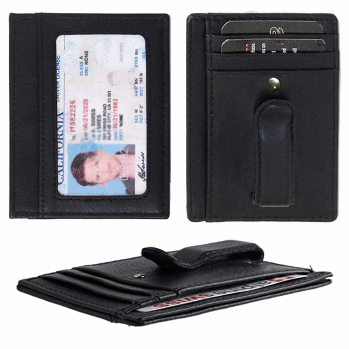 1 Men's Genuine Leather Thin Money Clip Slim Wallet Credit Card ID Holder Black