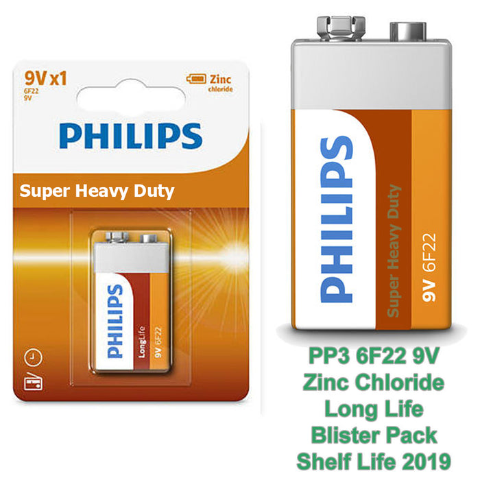 10 x 9 Volt 9V Batteries Philips Heavy Duty Battery 6F22 Alarm Detector Exp 2022