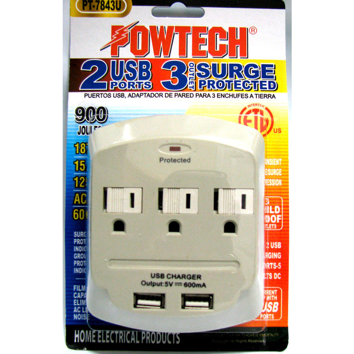 Multi 2 USB 3 Outlet Port Wall Tap Surge Protector Power Strip Adapter Charger