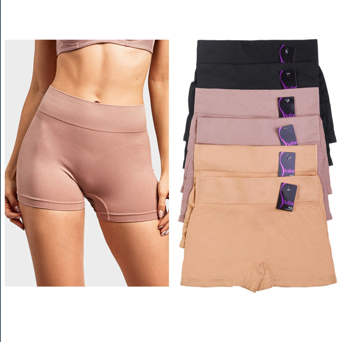 6Pk Seamless Boyshorts High Waist Womens Underwear Panties Boxer Briefs One Size