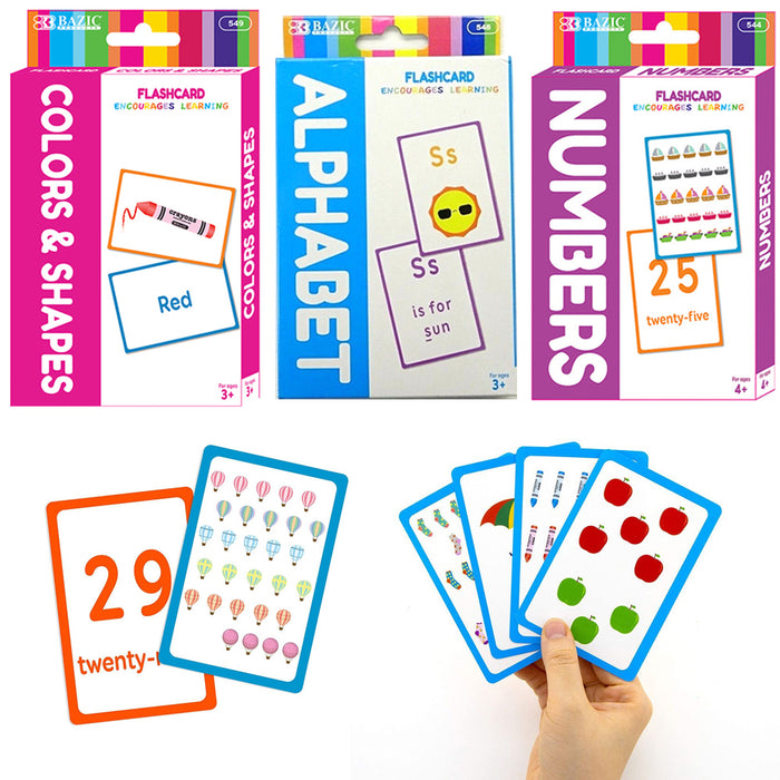 Set of 3 Early Learning Flash Cards Alphabet Letters Colors Numbers Educational