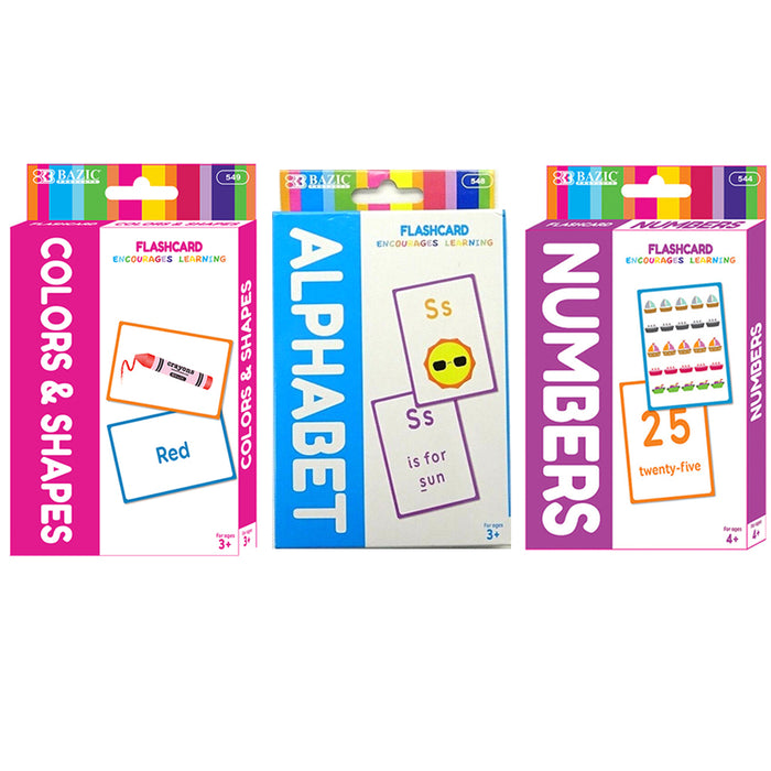Set of 3 Early Learning Flash Cards Alphabet Letters Colors Numbers Educational