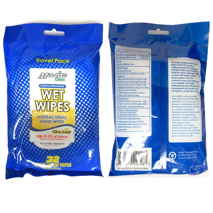 2 Pack Travel Wet Wipes Antibacterial Moist Hand Cleaning Citrus Scent 64 Count