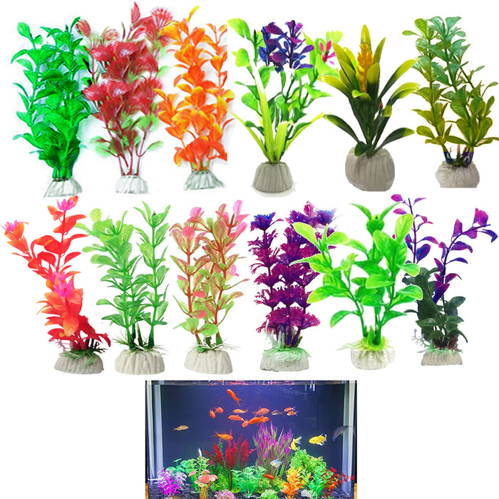 12 Pc Fish Tank Decoration Aquarium Plants Plastic Artificial Grass Terrarium 4"