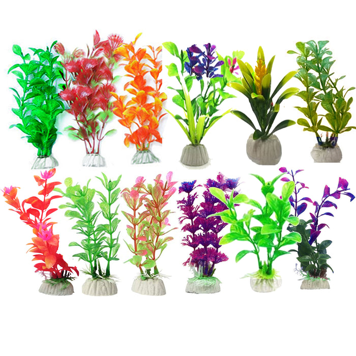 12 Pc Fish Tank Decoration Aquarium Plants Plastic Artificial Grass Terrarium 4"