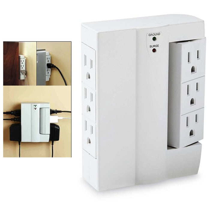 2 Pc 6 Outlet Side Wall Tap Surge Protector Adapter Electrical Plug Grounded