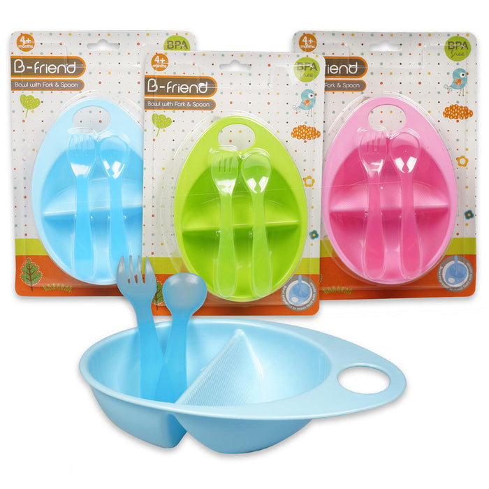 1 BPA Free Baby Bowl Feeding Dish Spoon Fork Container Kids Plate Toddler Child