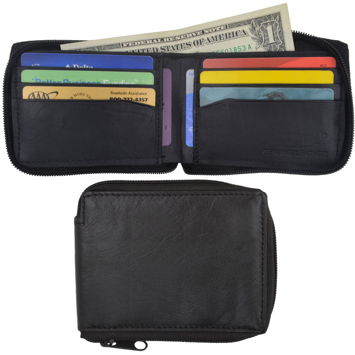1 Men's Genuine Leather Bifold Credit ID Card Holder Wallet Zipper Pouch Black