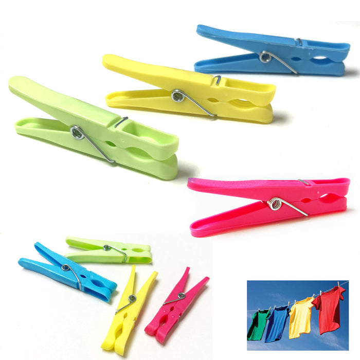 96 Pcs Plastic Clothespins Laundry Clothes Pins Large Spring Assorted Color Pegs