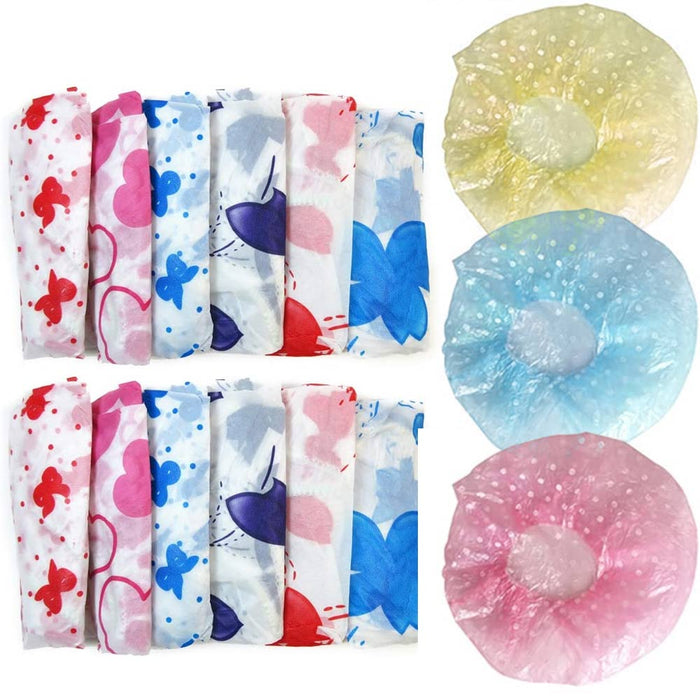 6 Pack Shower Cap Womens Bath Hat Waterproof Elastic Band Protects Hair Home New
