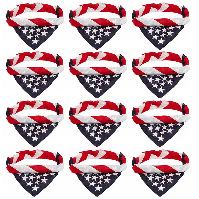 12 Pc Men Women Bandana American USA Flag Handkerchief Head Cover Cotton Scarf